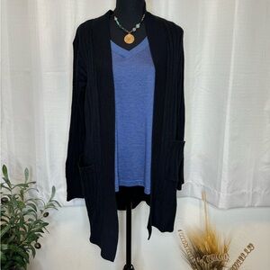 Loft Ribbed Cardigan Sweater Black Medium
